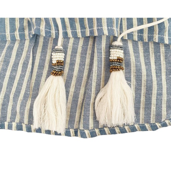 Nwt $80 Altar'd State Blue Gold Striped Blouse with Tassels - Picture 3 of 8